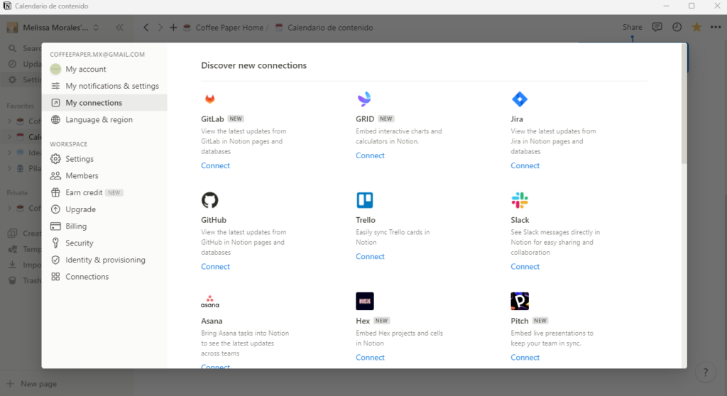 Notion app conectar con otras apps