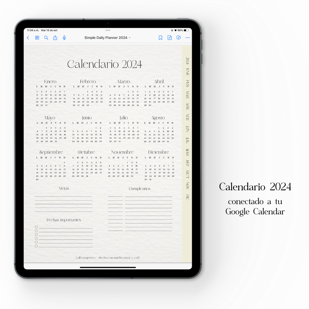 Simple Daily Planner 2024 Planner digital coffeepaper.co